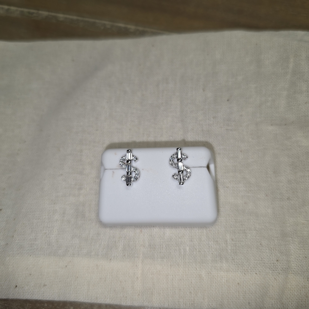 Elegant Silver & MOISSANITE Dollar Sign Earrings